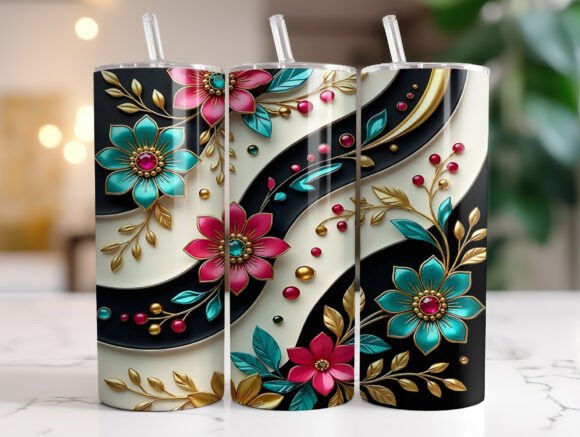 Elegant Black Gold Floral Tumbler Wrap