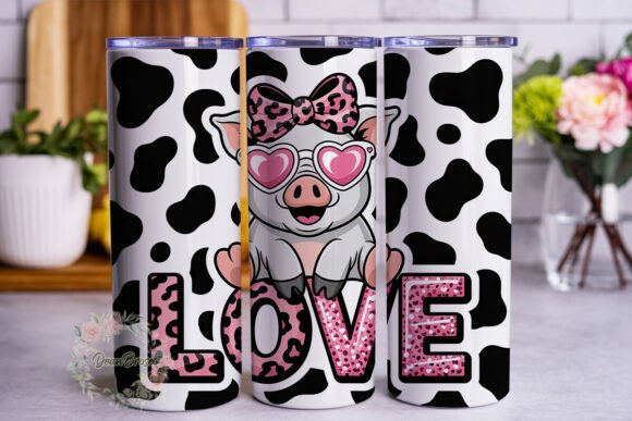 Pink Pig LOVE Glitter 20oz Tumbler Wrap