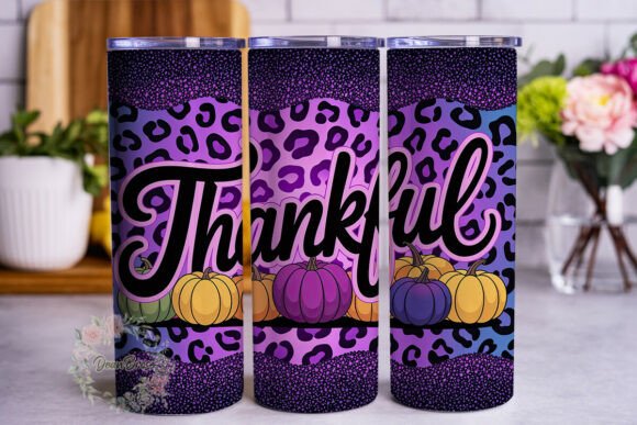 Purple Leopard Thankful 20oz Tumbler Wra