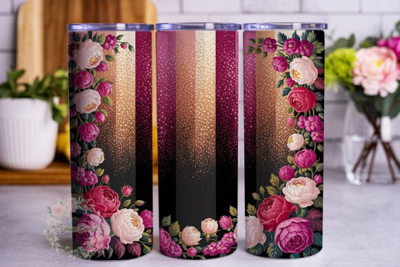 Red Black Glitter Floral 20oz Tumbler Wr