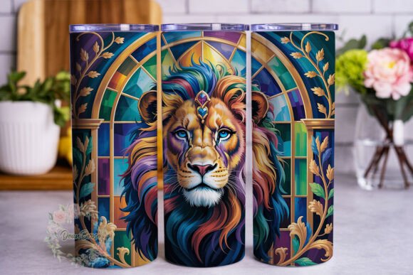 Stained Glass Lion Tumbler Wrap PNG Review