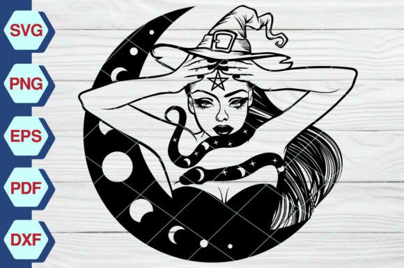 Witch with Cats Wreath Frame SVG EP299